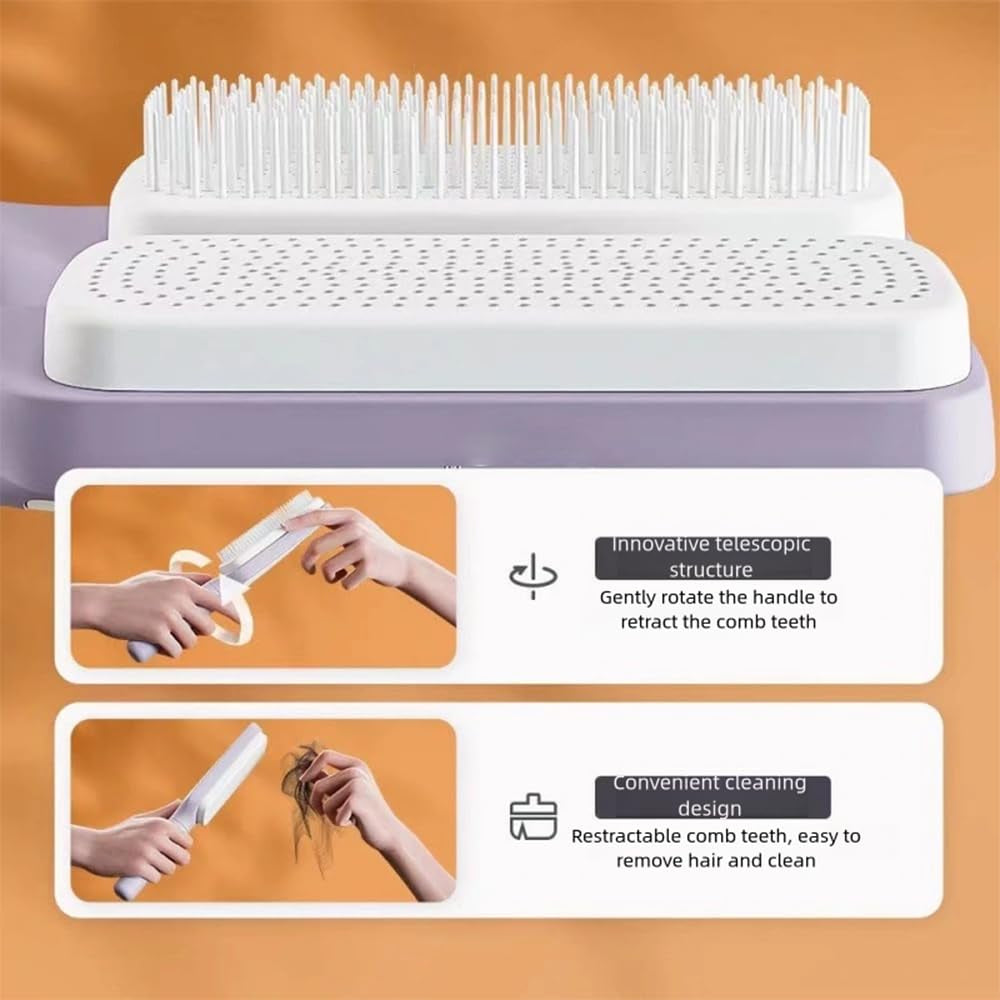 Self Cleaning Hair Brushes, Easy Clean Hair Brush with Retractable Bristles, anti Static Massage Comb Brush for Effortless Hair Removal and Cleaning